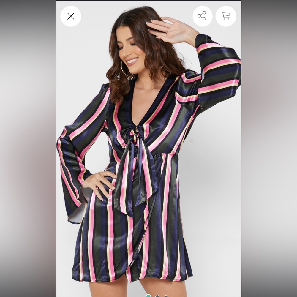 Top Shop silky striped knot mini dress with slit